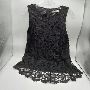 Shang Ta Black Lace Sleeveless Shirt Womens Size Large